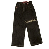 Yipinpay Baggy Jeans Street Hip-Hop Rock Pattern Harajuku Wide-Legged Straight-Leg Pants