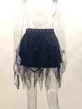 Yipinpay Gothic Punk, Spider Web, Tassel, Half Skirt, Dark Wind, Short Skirt