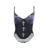 Yipinpay Summer 2024 New Spicy Girl Vest Temperament Rose Compound Lace Purple Sling Girl