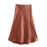 Yipinpay 2024 New Elastic Waistline Simple Full-Color Satin Full-Length Skirt
