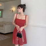 Yipinpay Show Chest A Dress Summer New Ins Gentle Lady Style Solid Color Short Skirt Girl