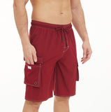 Yipinpay Pants Solid Color Multi-Pocket Fake Two Double-Layer Overalls Five-Point Fitness Running Leisure Sports Shorts