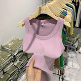 Yipinpay Girls Tight Anti-Smooth Threaded Vest Women's Spring And Summer Suit Slim Top Ins Tide