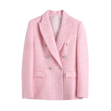 Yipinpay Spring Plaid Textured Double-Breasted Suit Coat Textured Skirt Suit