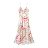 Yipinpay Spring Translucent Spliced Lace Dress With Printed Suspenders 3018195