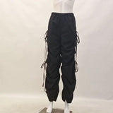 Yipinpay Street Trend Rope-Ripped Overalls Girls Spring Fashion Casual Wide-Leg Trousers