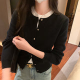 Yipinpay Sense Of Pure Color Round-Neck Cardigan Knitted Blouse Women's Autumn And Winter New Style Retro Short Sweater Jacket