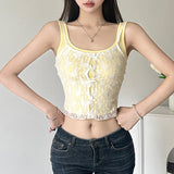 Little Fresh Girl Lace Splicing Yellow Bow Harness Dopamine Pure Desire To Fold And Wear A Two-Piece Set