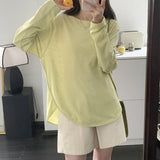 Sunscreen Shirt Mask Long-Sleeved T-Shirt Women's Summer Thin Loose Irregular Fork Bottom Air-Conditioning Blouse