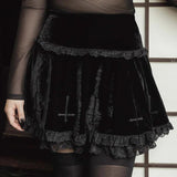 Yipinpay Dark Design Embroidered Lace Skirt 2024 Winter High Waist New Black Half Skirt