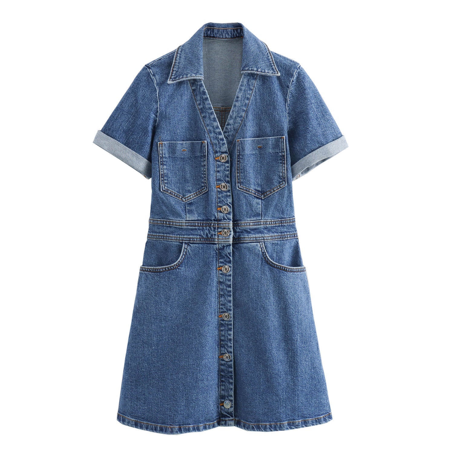 Yipinpay Spring Denim Waist Short-Sleeved Mini Dress 1879038