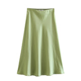 Yipinpay 2024 New Elastic Waistline Simple Full-Color Satin Full-Length Skirt