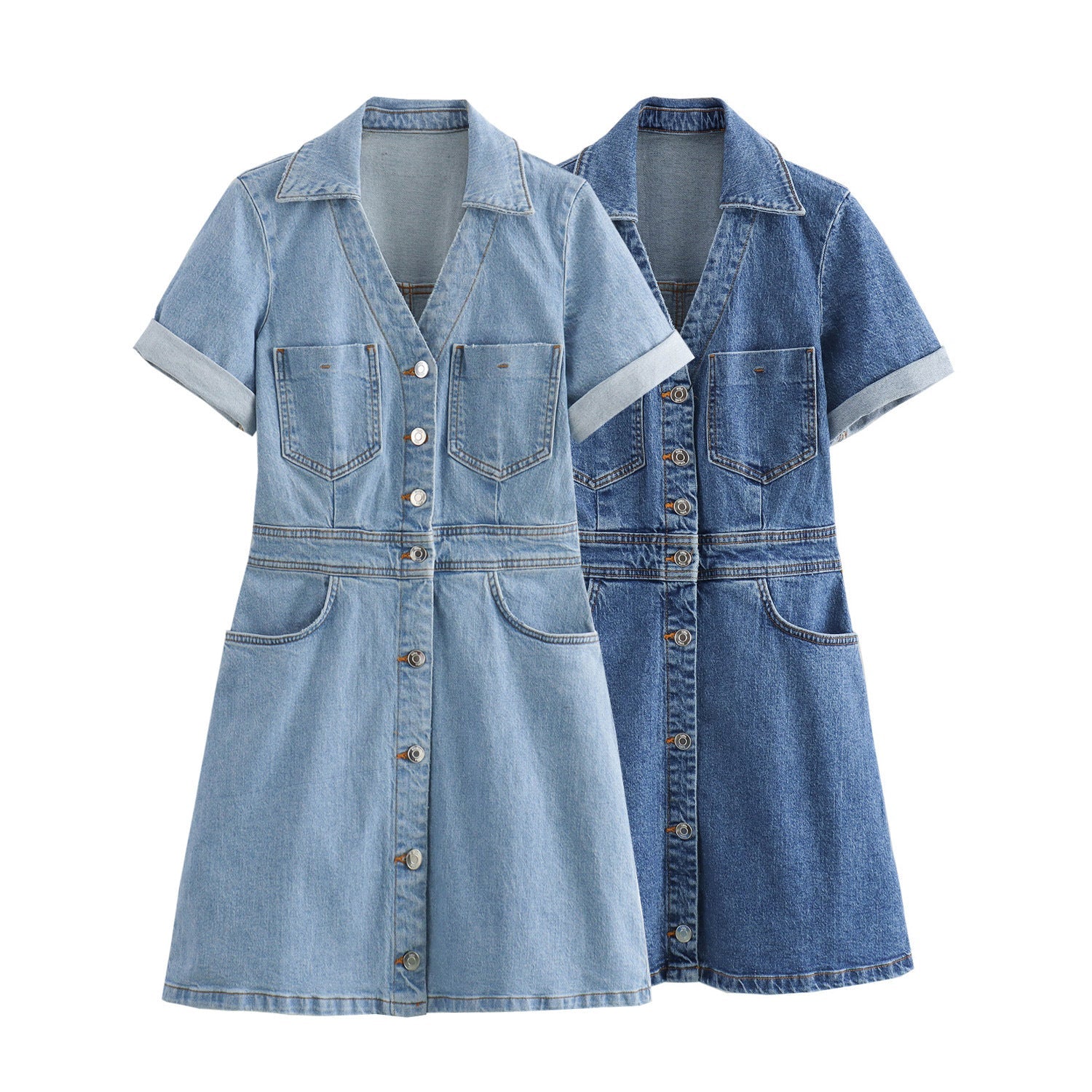 Yipinpay Spring Denim Waist Short-Sleeved Mini Dress 1879038