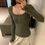 Yipinpay Long-Sleeved T-Shirt For The European Side A New Autumn And Winter Chic Slim Top With Bottomed Underwear