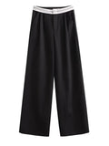 Yipinpay 2024 Women Fashion Side Pockets Patchwork Straight Pants Vintage High Waist Zipper Fly Female Casual Trousers Mujer