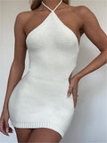 Yipinpay Halter Knitted Bodycon Mini Dress 2023 New Sexy Sleeveless Backless Bandage Club Dress Women Street Evening Outfit