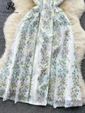 Yipinpay France Retro Long Sundress Women Spaghetti Strap Backless Zipper Embroidery High Quality Elegant Party Vintage Dress