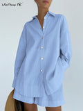 Yipinpay Loose Women's Homewear 2 Piece Sets Cotton Long Sleeve Sleepwear Female Casual Suits With Shorts Oversized Outfits