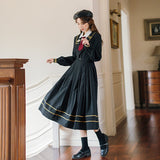 Yipinpay Sweet Autumn Women Pleated Dress JK Student Uniform Preppy Style Retro Embroidery Female Dresses 2023 HOT High Waist