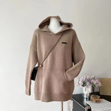 Yipinpay Autumn Winter Loose Hooded Clothing Woman Korean Fashion Knitted Sweater Casual Outwear Pure Color Elegant Pullover Chic