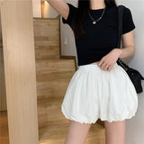 Yipinpay Summer Elastic Band Shorts Pants For Women Summer Casual Korean Female Black White Loose Pumpkin Bloomer Short Pants Mujer