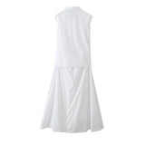 Yipinpay New Women Front Knotted White Shirt Dress Lapel Collar Sleeveless Female High Street Summer Dresses