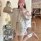 Yipinpay Piece Skirt Sets Female Y2k Clothing Zipper Bow Sweet Korean Fashion Hoodie Suits Women Studentseven Party Outwear 2024