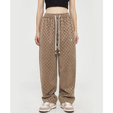 yipinpay Women Vintage Streetwear Checkerboard Straight Pants High Waist Casual Baggy Wide Leg Sports Pants Trouser Ladies Summer