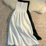 Yipinpay Women Black One-shoulder Strapless Dress   2024 New French Style Elegant Ball Gown All-match Mid-long vestidos