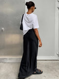 Yipinpay Long Black Skirt Satin Women 2023 Summer High Waist Casual Fashion Slim Imitation Silk Mermaid Maxi Skirt Elegant Female