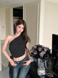 Yipinpay Sexy Camis Women Diagonal Collar Polka Dot Ribbon Bandage Summer Fashion Slim Crop Tank Tops Elegant Female Casual
