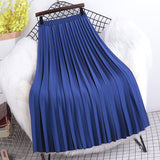Yipinpay Women Pleated Skirt Solid Color Casual Slim A-line Fashion Elastic Waist Midi Skirts Girls White Green Spring Summer