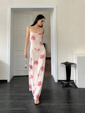 Yipinpay Grunge Elegant Midi Dress Women Y2k Vintage Streetwear Spaghetti Strap High Waist Florals Printed Party Dress Female