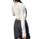 Yipinpay Women y2k T-shirts Fall Winter 2023 Sexy Crop Top Clothing Harajuku Fairy Grunge Aesthetic Vintage Long Sleeve Top Streetwear