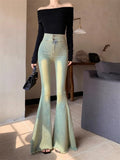 Yipinpay Vintage Jeans Women Fashion Slim High Waist Denim Pants Autumn Flare Long Trouser Wide Leg Sexy Elegant Streetwear