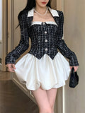 Yipinpay 2 Piece Dress Set Woman Black Crop Tops + Slim Sleeveless Y2k Mini Dress Corest Corset Korean Fashion Suit 2024 Autumn