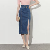 Yipinpay Skirts For Women Fashion 2024 New Y2k High Waist Blue Denim Skirt Female Casual Vintage Straight A-line Pencil Jeans Skirt