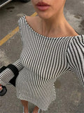Yipinpay Striped Backless Vintage Mini Dress For Women Patchwork Bandage Fashion Elegant Lace-Up Dress Sexy Female Slim Dress 2024