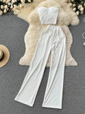 Yipinpay Women Solid Sexy Two Pieces Sets Summer Strapless Slim Camisole + Wide Leg Long Pants Sets Streetwear Two Piece Suits
