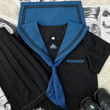 Yipinpay School Girl JK Uniform Skirts Suit Women Girl Bow Sailor Blouses Pleated Short Skirt Sailor Uniform JK Navy Costumes