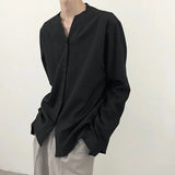 Yipinpay Autumn Men Shirt Casual Loose Long Sleeve V-Neck Shirts Streetwear Vintage Fashion Blouses Office Daily Clothing