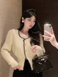 Yipinpay Elegant Knitted Cardigan Women Square Collar Long Sleeve Single Breasted Autumn Winter Outwear Sweater Female Chic