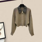Yipinpay Women's Autumn Winter New Polo Neck Knitted Sweater Slim Jeans Two Piece Korean Elegant Zipper Cardigan Denim Pants Matching Set