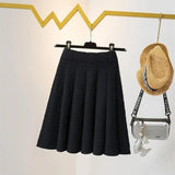 Yipinpay and Winter High Waist Knitted Half Skirt Women Versatile A-line Skirt Pleated Skirt Wearing Short Skirt Outside Women