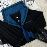 Yipinpay School Girl JK Uniform Skirts Suit Women Girl Bow Sailor Blouses Pleated Short Skirt Sailor Uniform JK Navy Costumes