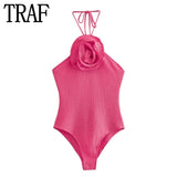 Yipinpay 2023 Women Swimwear Flower Sexy Backless Body Woman Off Shoulder Halter Summer Woman Bodysuit Lingerie Tights Swimsuit