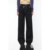 yipinpay Women Jeans Splicing High Waist Vintage American Fashion Street Style Wide Leg Jean Female Denim Trouser Baggy Pants