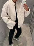 Yipinpay New 2024 Women Fashion Oversized Bomber Jacket Coat Vintage Solid Long Sleeve Female Pockets Chic Loose Outerwear