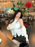 Yipinpay New Pure Color Lace Strap Blouse Ladies Casual Elegant Sexy Crop Tops Party Slim Korean Style Fashion Vest Design Chic