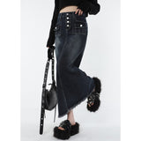 yipinpay Women Blue Denim Half Body Skirt Gradient High Waist Casual Korean Fashion Mid Length Bottoms Baggy Vintage Female Long Skirt